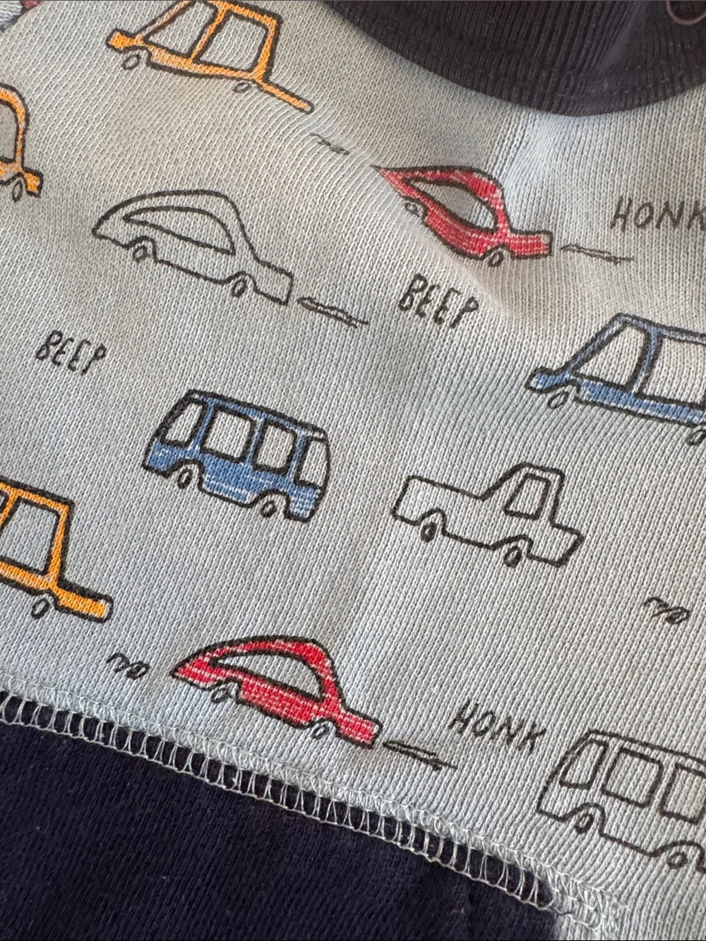 GAP Light Blue Car-Print Footie with Navy Pocket